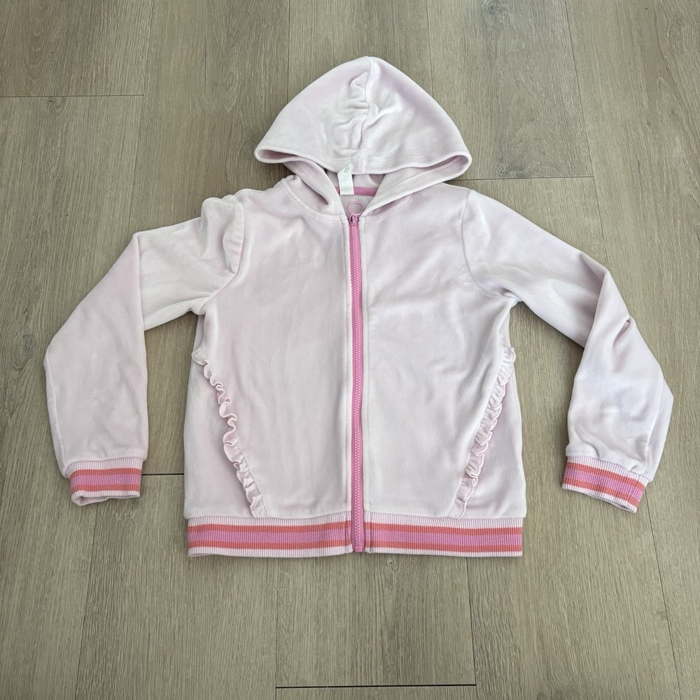 Ideology Girls Hoodie Light Pink Red Ruffle Long Sleeve Size 6X Front Zip